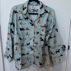 Lands' End Holiday Long Sleeve Top and Bottoms Pajama Set - Dog Print